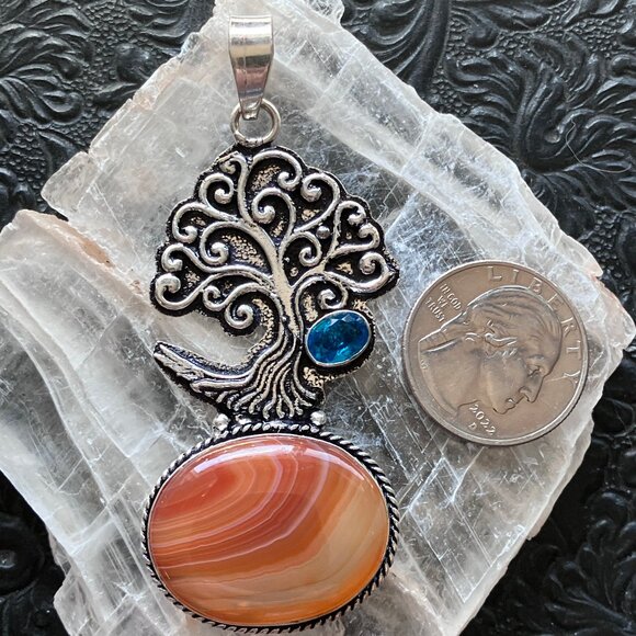 Tree With Blue Topaz and Sardonyx Pendant Crystal Stone Jewelry - Picture 7 of 7